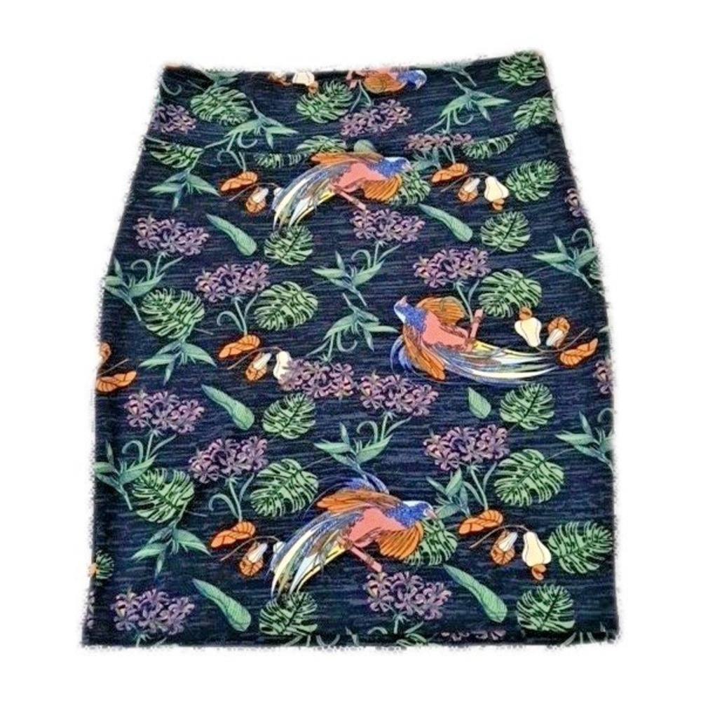 LuLaRoe Pencil Skirt L Tropical Bird Floral Stretch‎ Casual Chic Vacation Resort